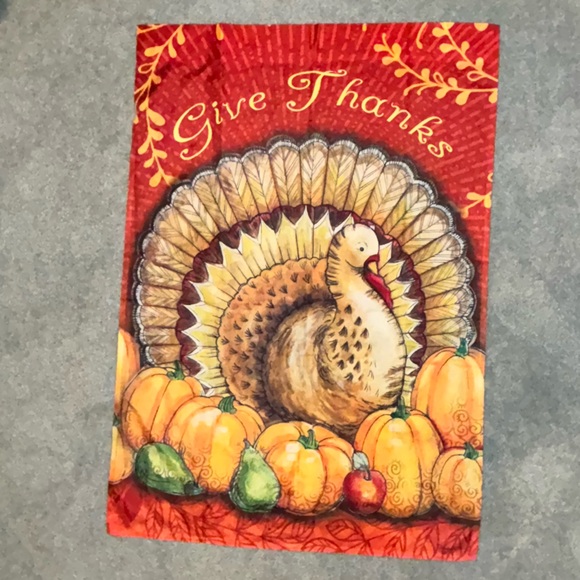 Jennifer Van Pelt Give Thanks Fall Harvest Turkey Garden Yard Flag 28x40 - Picture 1 of 8